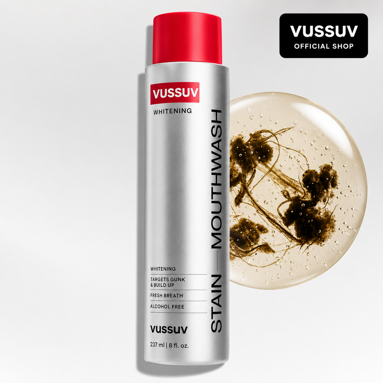 VUSSUV Stain Whitening Mouthwash for White Teeth, Freshens Breath with Essential Oils 237ml