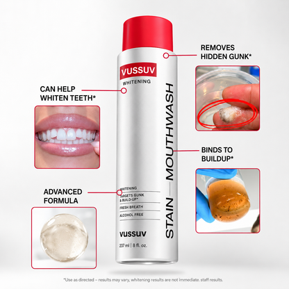VUSSUV Stain Whitening Mouthwash for White Teeth, Freshens Breath with Essential Oils 237ml