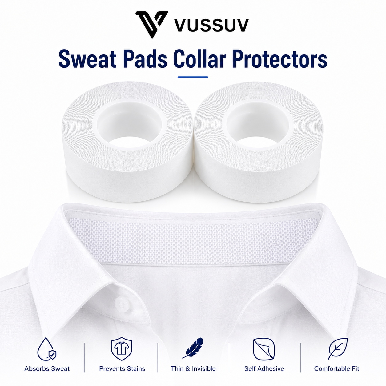 VUSSUV® Disposable Sweat Pads Collar Protectors for Shirts (1.18")