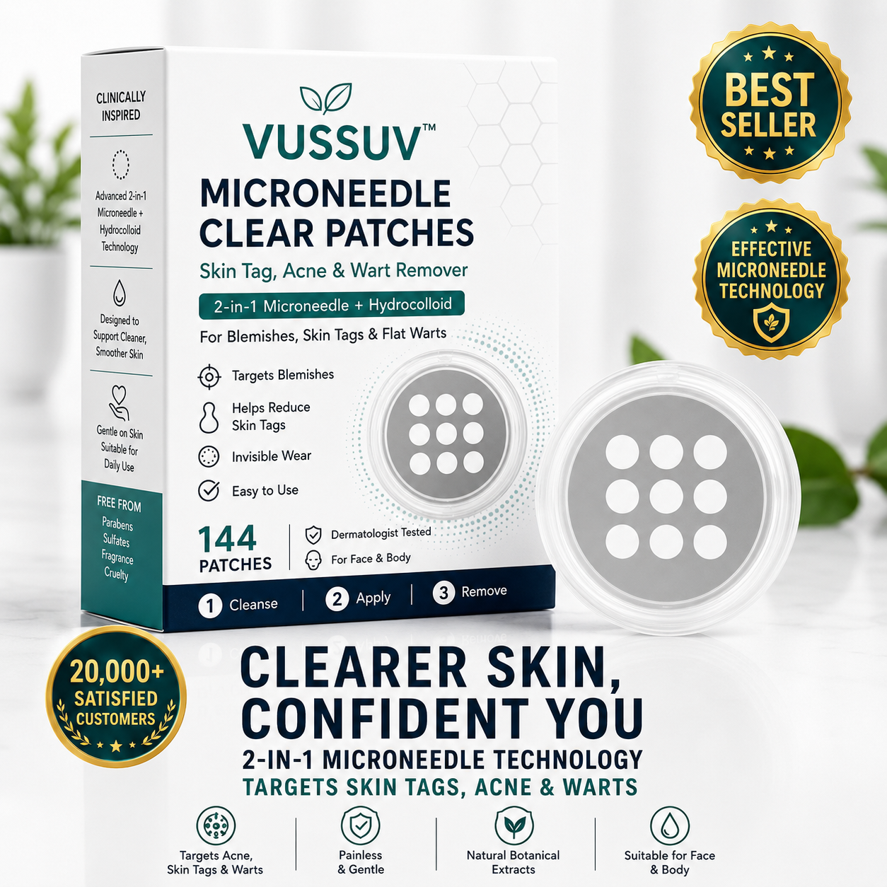 VUSSUV® Microneedle Clear Patches ✨Targets Skin Tags, Acne, Wrinkles & Blemishes